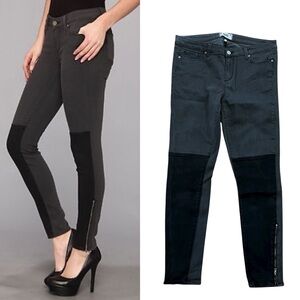 PAIGE Two Tone Cara Zip Cuff Gray Black Jeans Concrete Skinny 32 Patches